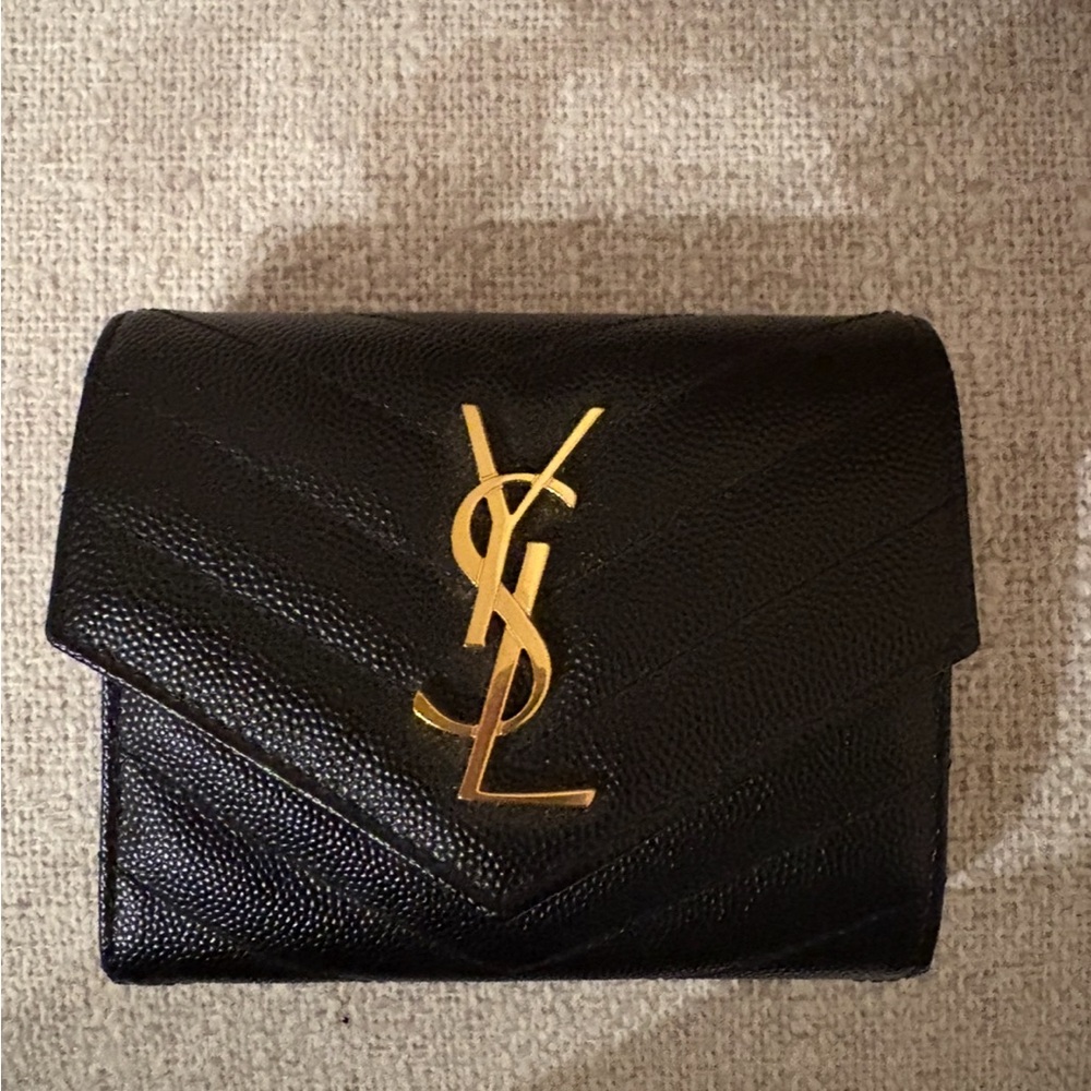 Yves Saint Laurent Black Wallet with Gold Logo